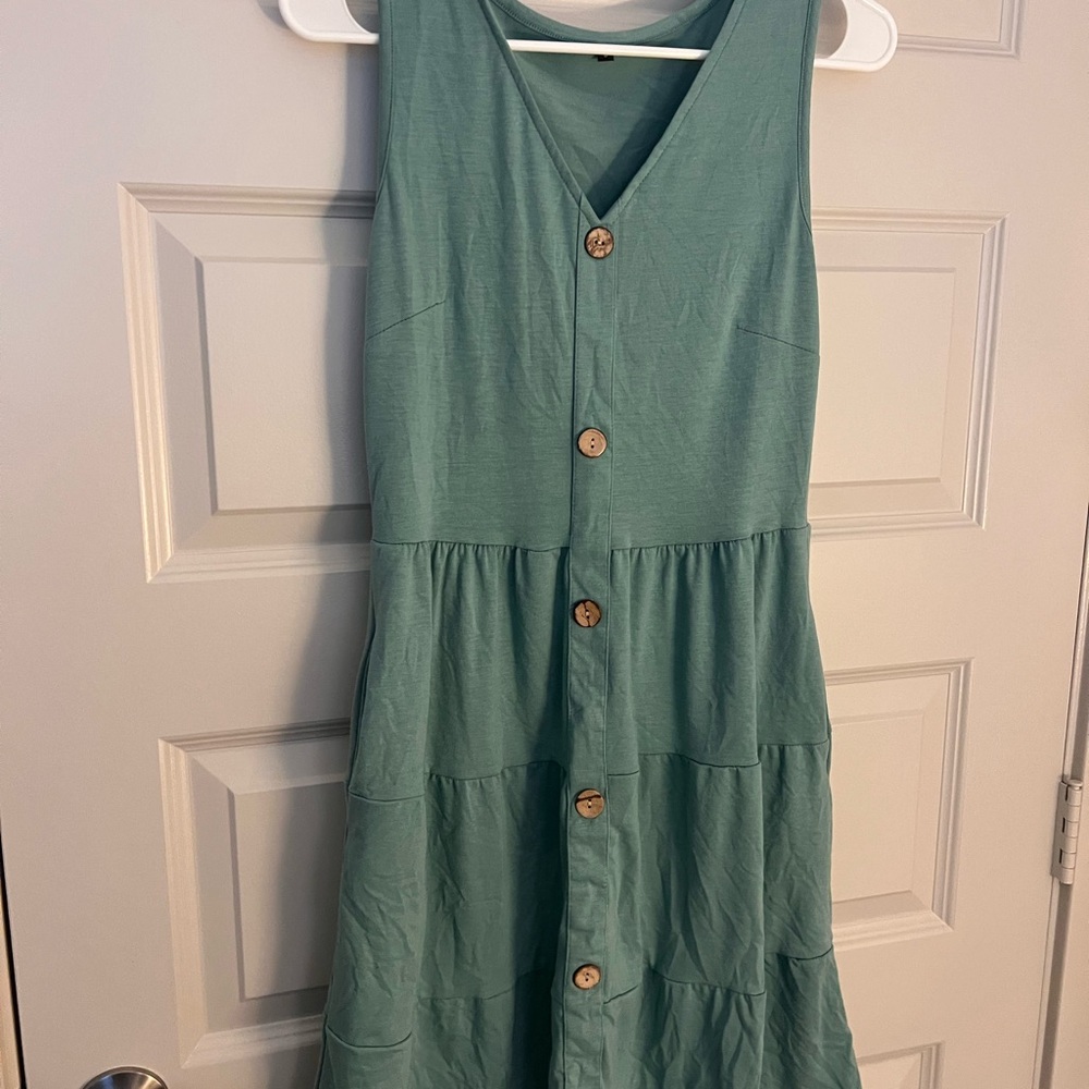 Green Sleeveless Faux Button-Down Dress